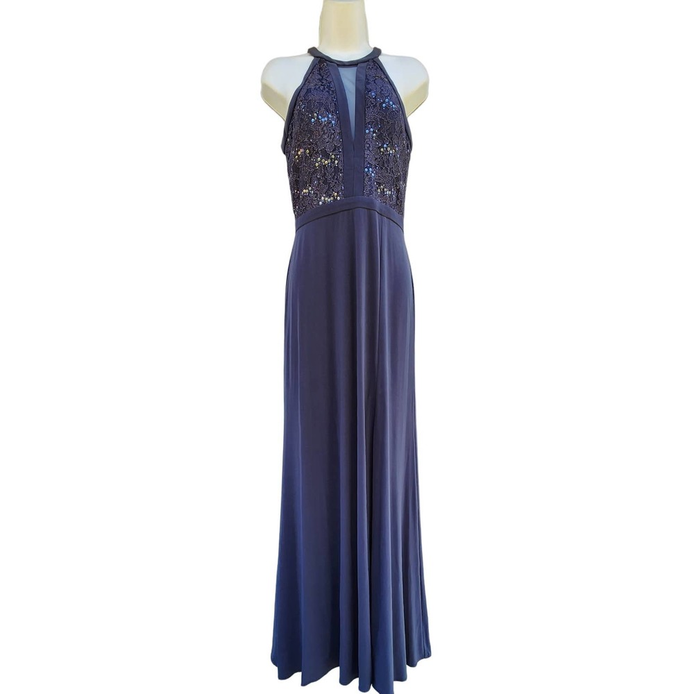 NW Nightway embellished lace trim poly gray maxi dress 4